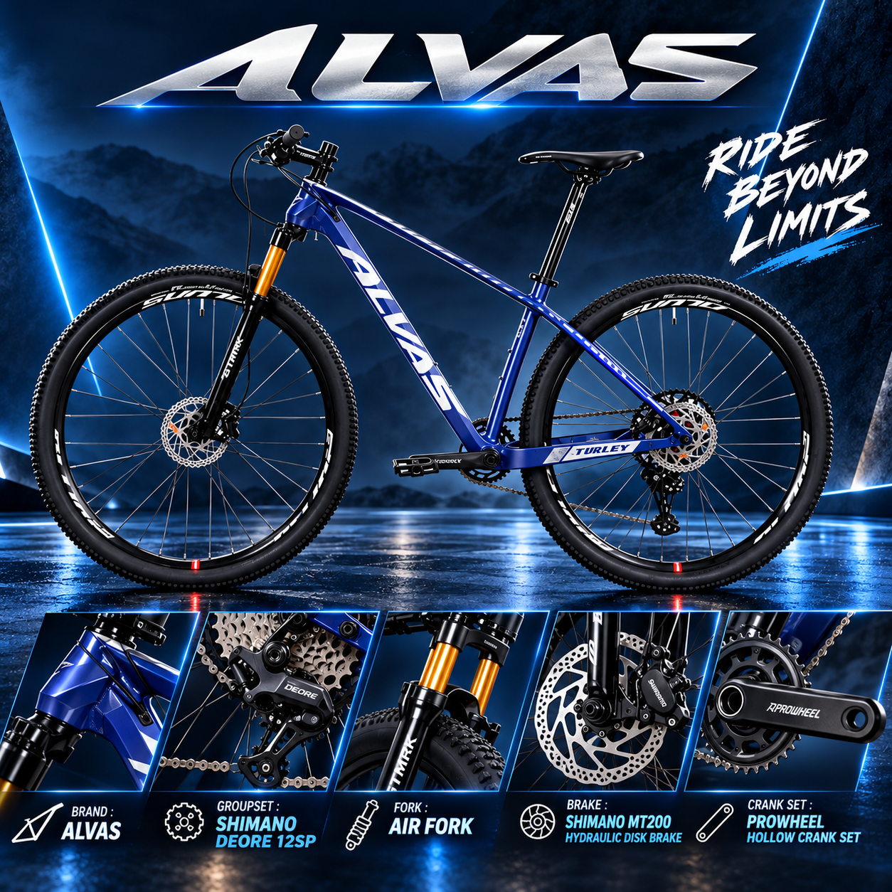 Alvas CARBON MTB 29" AIR FORK SHIMANO DEORE 12 SPEED HYDRAULIC DISK BRAKE
